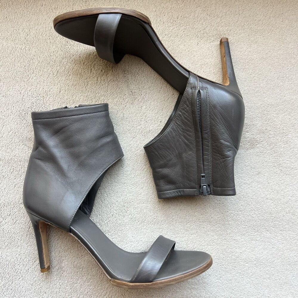 Vince Annalie Cuff Ankle Wrap Gray Leather Heeled Sandals Women 6 M Side Zip
